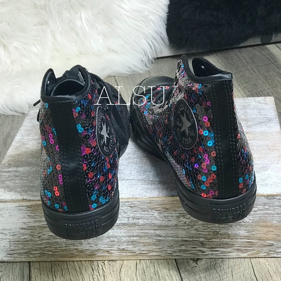 Converse Ctas Hi Sequins Black Blue Cherry🍒 W - Picture 7 of 7